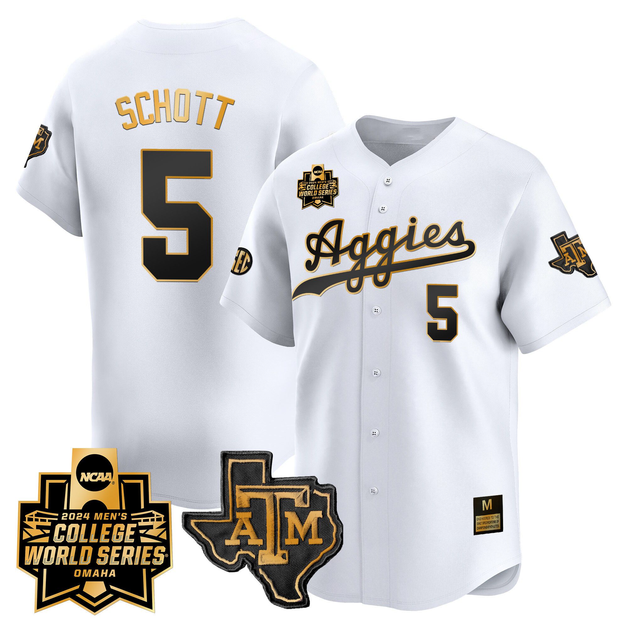 Men Texas A&M Aggies #5 Schott White 2024 College World Series Vapor Premier Limited NCAA Jersey style 1->indianapolis colts->NFL Jersey